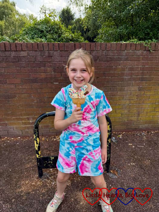 Sophie holding a twin cone ice-cream