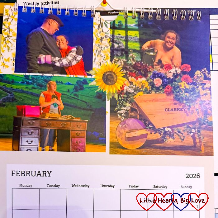 The Calendar Girls calendar page for February 2026 with three photos of me in the show