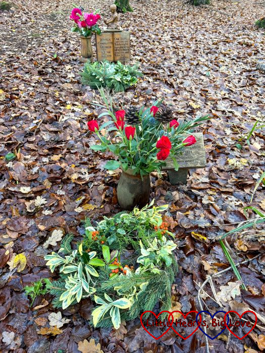 Christmas wreaths and flowers for my husband's aunt and Jessica