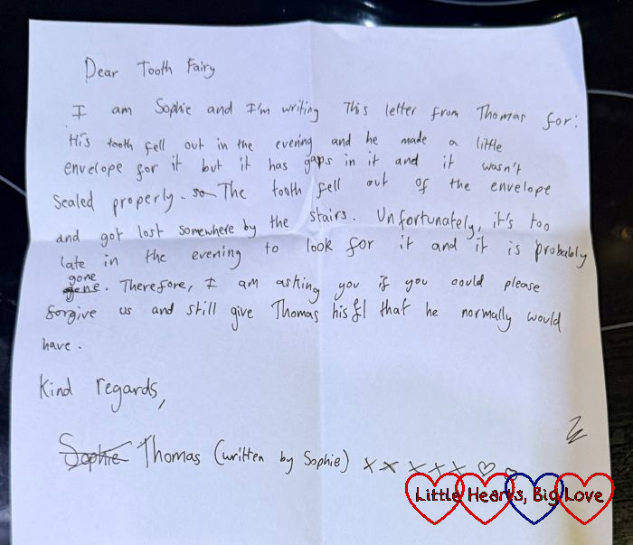 Sophie's letter to the tooth fairy