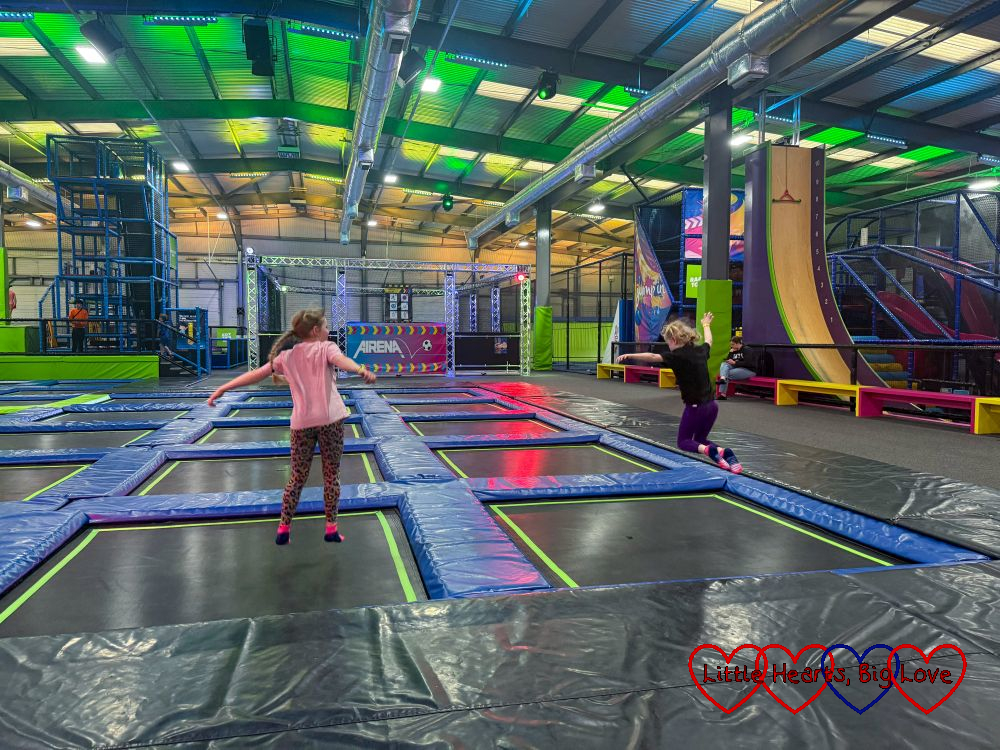 Sophie and Thomas on the trampolines at Jump-In