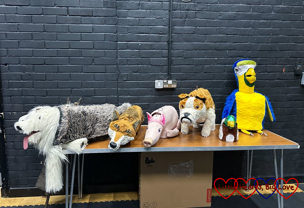 Some of the animal puppets for Doctor Dolittle