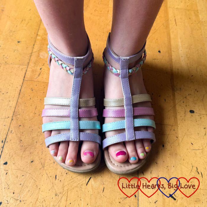 Sophie's new rainbow sandals