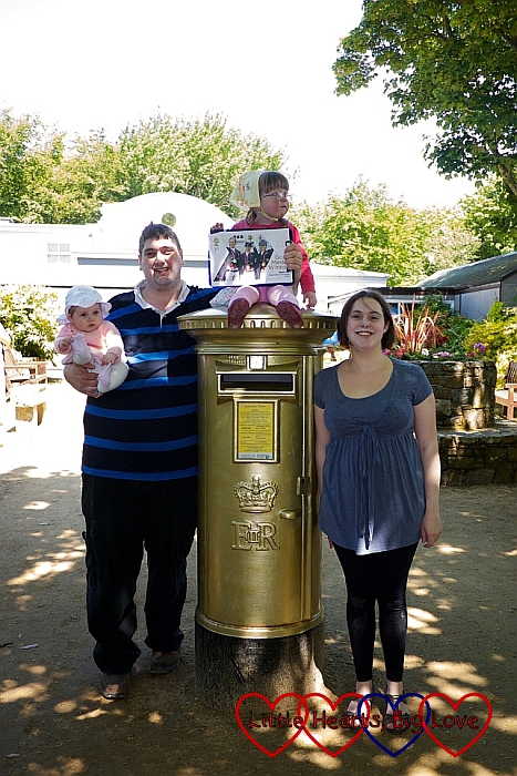 Me, hubby, Jessica and Sophie at the gold postbox in Sark