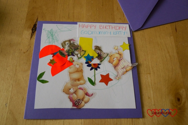 The finished birthday card for Godmummy Katy