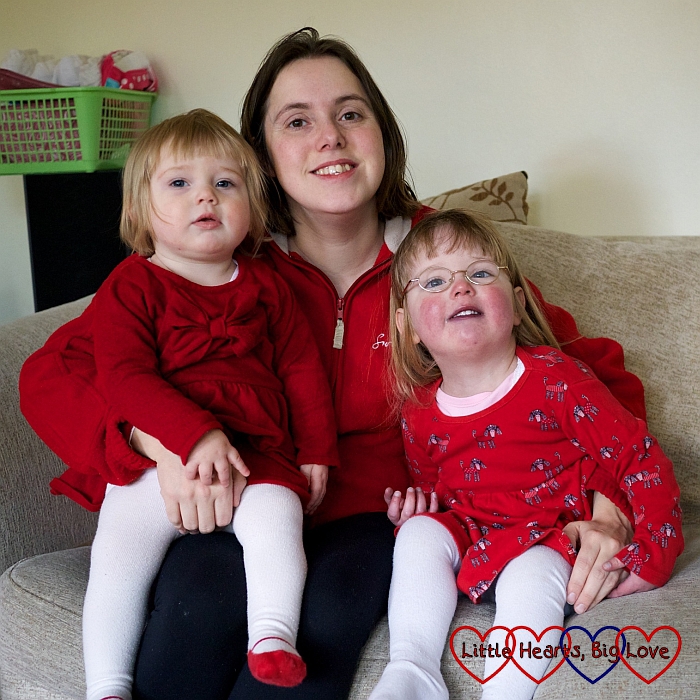 Me with Jessica and Sophie all wearing red for heart awareness day