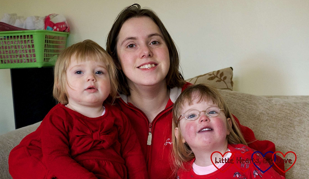 Me with Jessica and Sophie all wearing red for heart awareness day