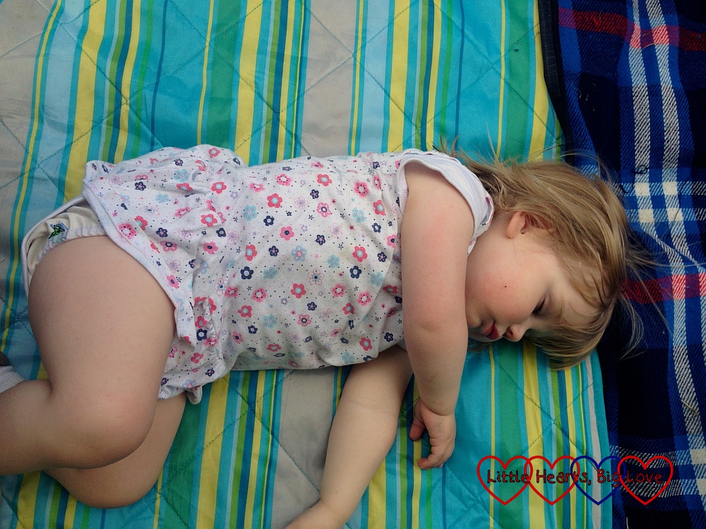 Sophie having a nap in the sunshine - Jessica's first sports day - Little Hearts, Big Love