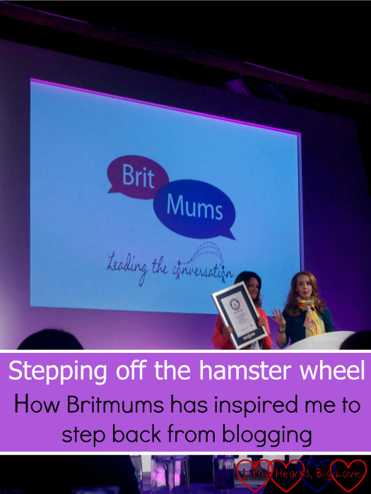 Looking at the front of the stage at Britmums Live - "Stepping off the hamster wheel: how Britmums has inspired me to step back from blogging"