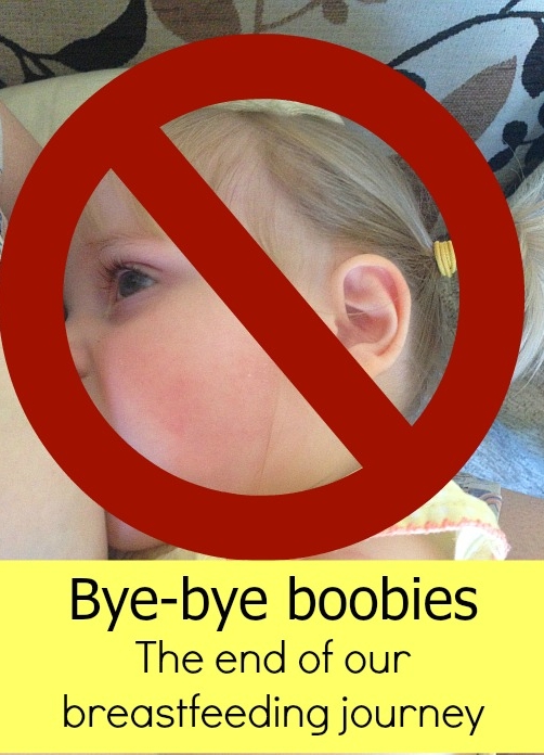A picture of Sophie breastfeeding with a stop circle over it. "Bye-bye boobies: the end of our breastfeeding journey"