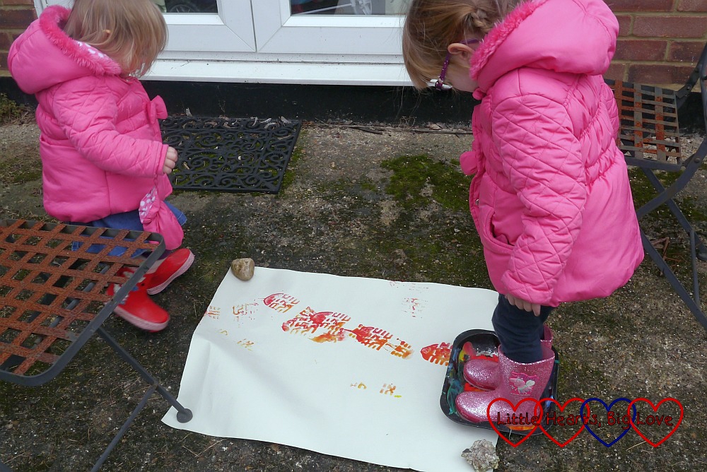 Footprinting painting with wellies on - The Friday Focus 20/11/15 - Little Hearts, Big Love