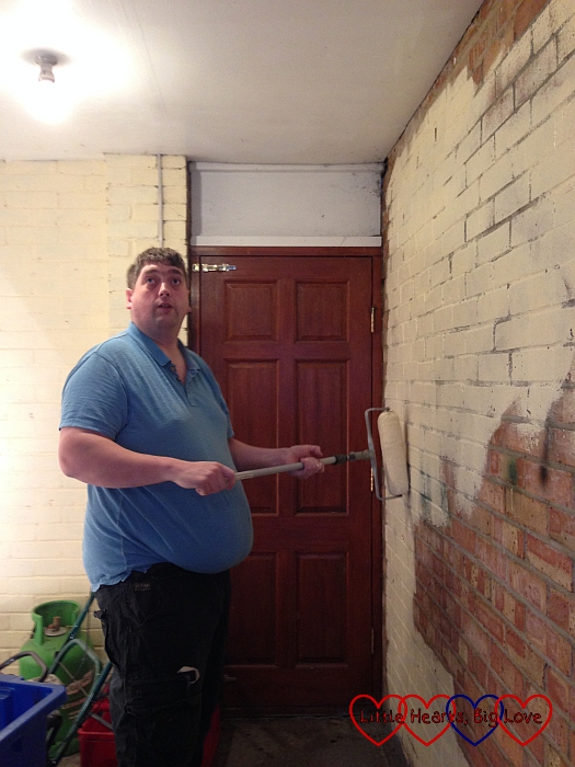 Hubby painting the garage wall - The Friday Focus 01/01/16 - Little Hearts, Big Love