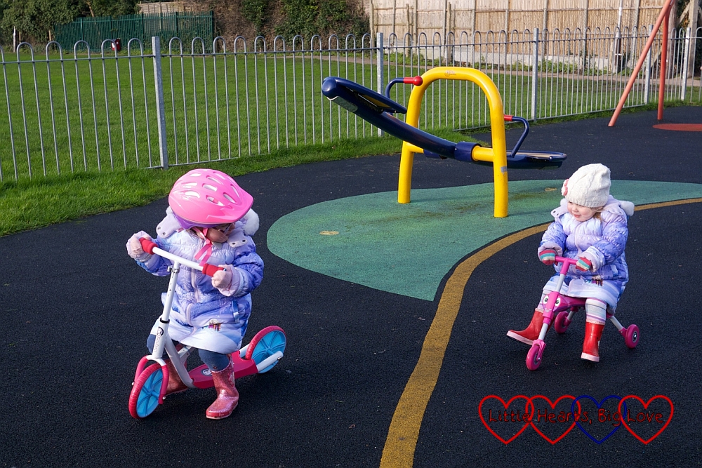 The girls racing each other on their bikes - The Friday Focus 15/01/16 - Little Hearts, Big Love