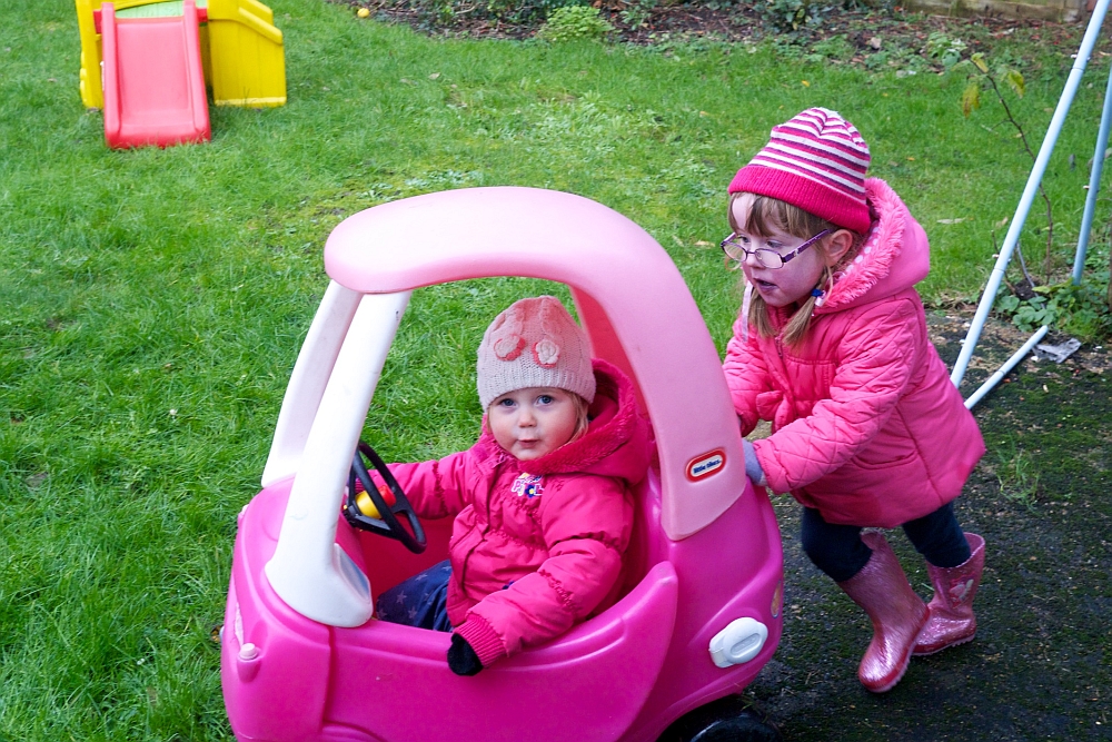 Having fun with the Cosy Coupe car - Siblings (January 2016) - Little Hearts, Big Love