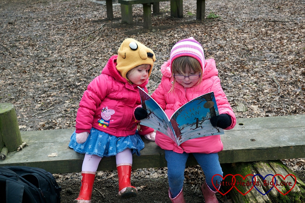 Reading the Stick Man story - The Stick Man Trail at Wendover Woods - Little Hearts, Big Love