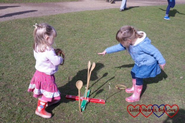 Playing hoopla - Easter fun at Chiltern Open Air Museum - Little Hearts, Big Love