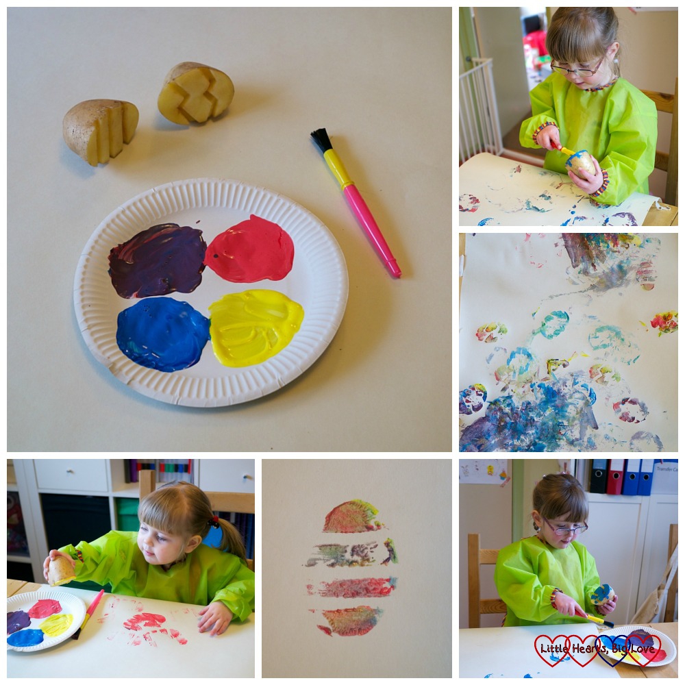 Easter egg potato printing - Easter crafts for toddlers and preschoolers - Little Hearts, Big Love