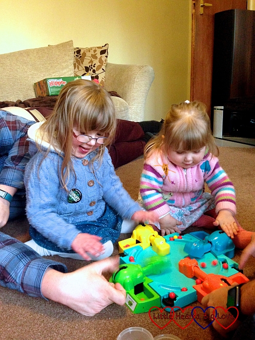 Introducing the girls to Hungry Hippos - The Friday Focus 18/03/16 - Little Hearts, Big Love