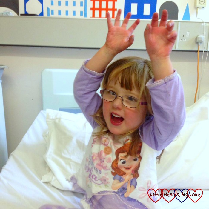 A happy girl at the prospect of going home from hospital - My Sunday Photo 06/04/16 -Little Hearts, Big Love