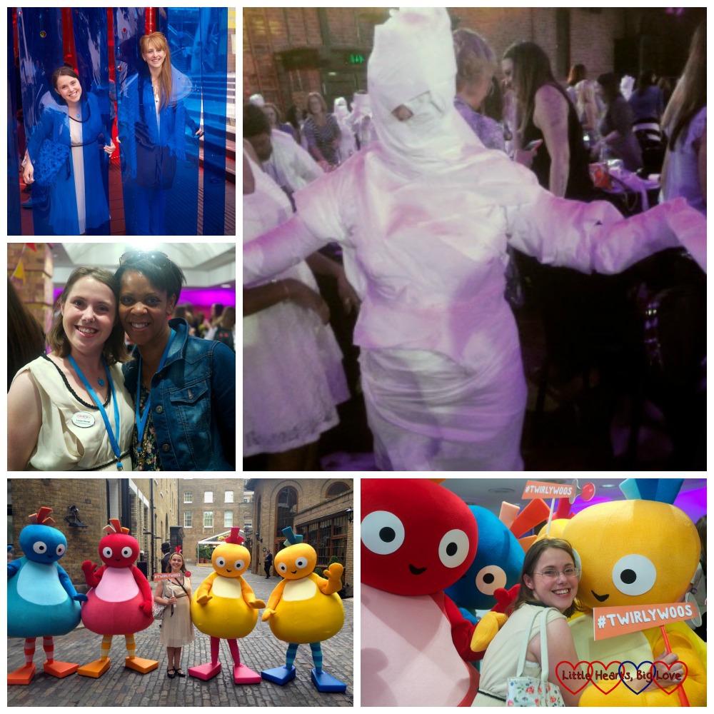 Meeting up with other bloggers and the Twirlywoos and being wrapped in tissue paper as a mummy at last year's Britmums Live