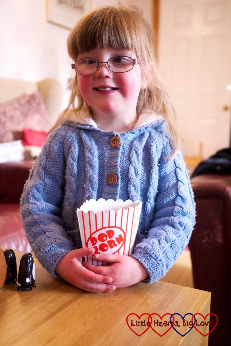Jessica enjoying the popcorn during our family film evening