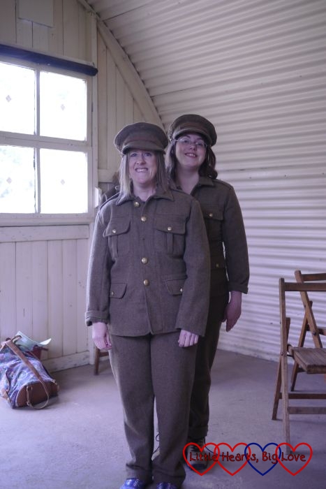 Mummy and Godmummy Katy dressing up in WW1 uniforms