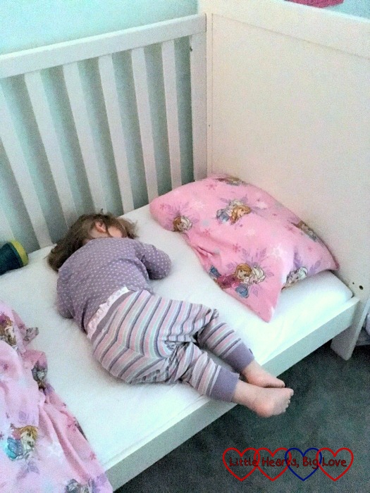 Sophie sleeping in a big girl bed