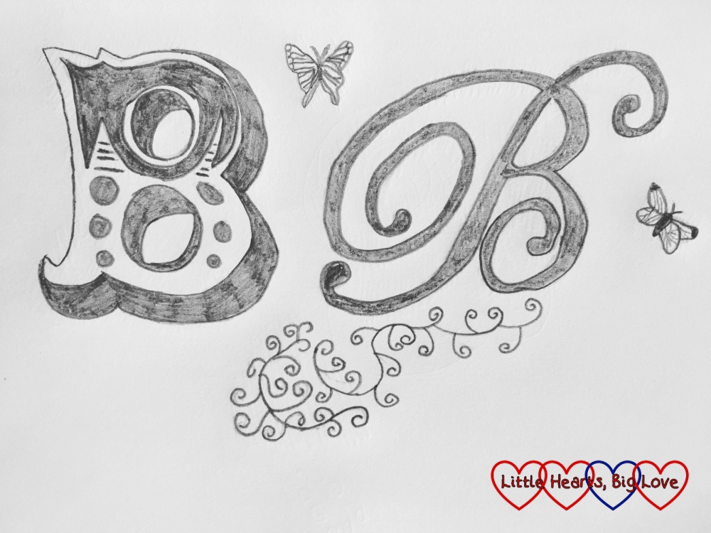 Drawings of the letter 'B' with butterflies and swirls: Rediscovering a love of drawing at Jennie Maizels' Sketchbook Club session