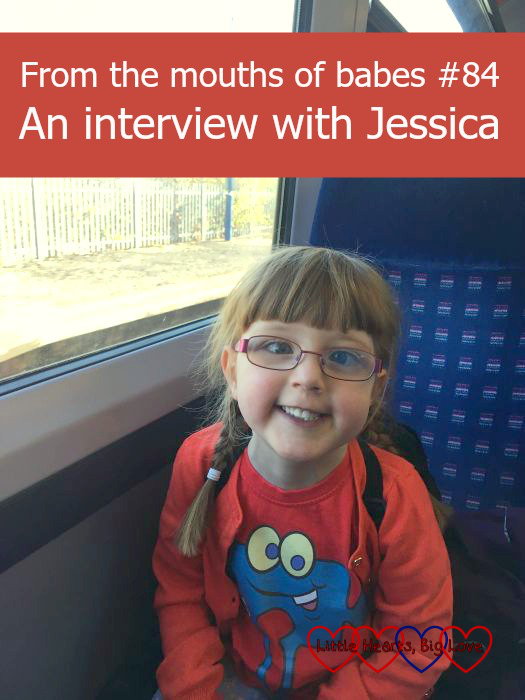 Jessica sitting on a train and smiling with the text "From the mouths of babes #84 - An interview with Jessica"