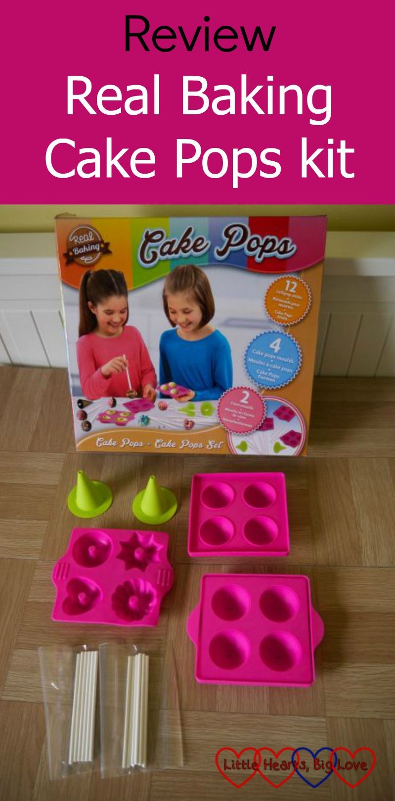 The Real Baking Cake Pops kit from Vivid - including moulds for four cake pops, four mini doughnut moulds, 2 cone-shaped moulds and 12 sticks