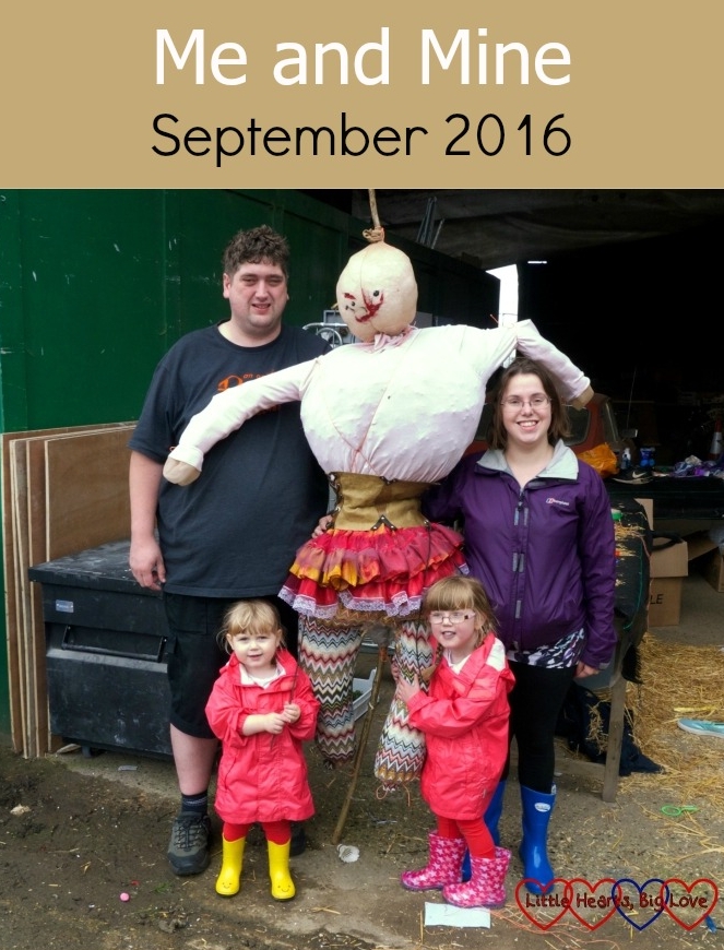 Me, hubby, Jessica and Sophie with the scarecrow we built together - Me and Mine - September 2016