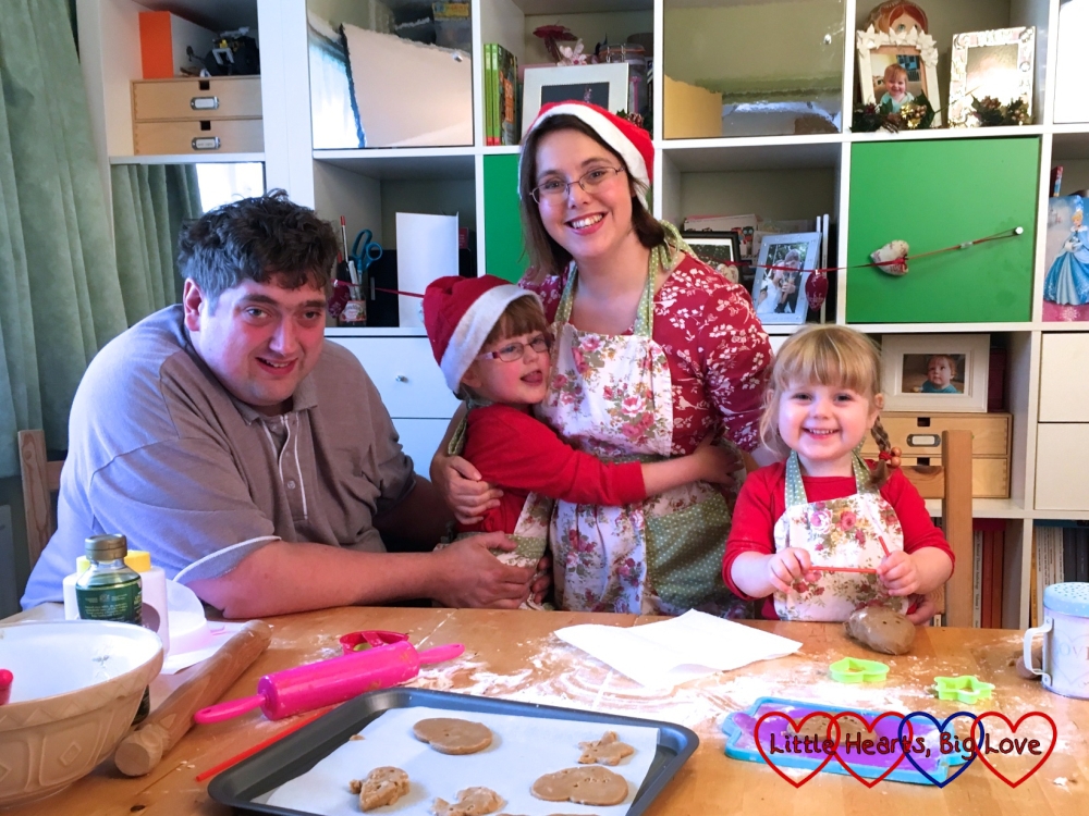 Me, hubby, Jessica and Sophie baking gingerbread hearts as part of a Christmas-themed photoshoot