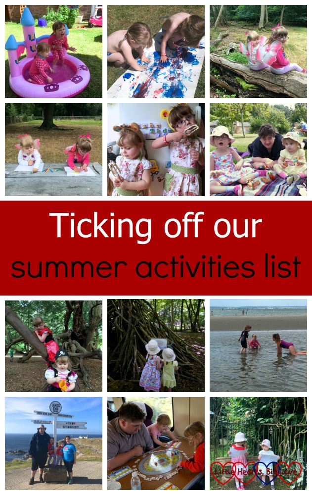 Paddling pool, footprint painting, finding fairies, drawing, baking, picnics, fairy tale adventures, following a trail, day at the beach, LEJOG, board games and Chiltern Open Air Museum - ticking off our summer activities list
