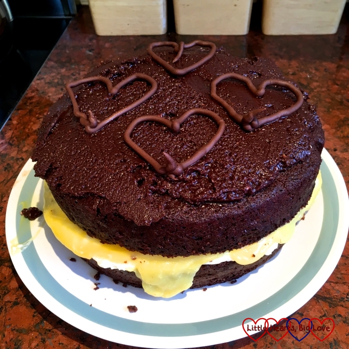 Chocolate and Passionfruit Curd Layer Cake adapted from a recipe by Martha Collison