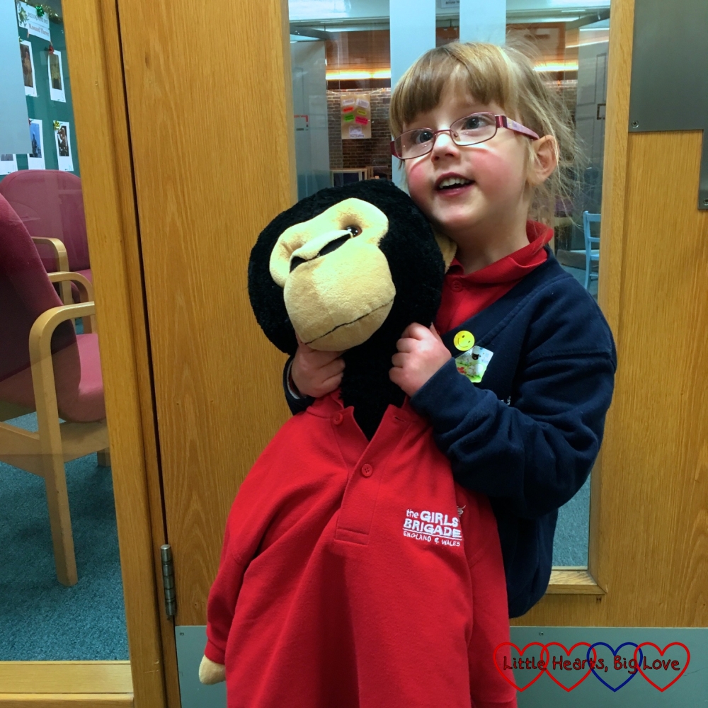 Jessica and Monty the monkey at Girls' Brigade