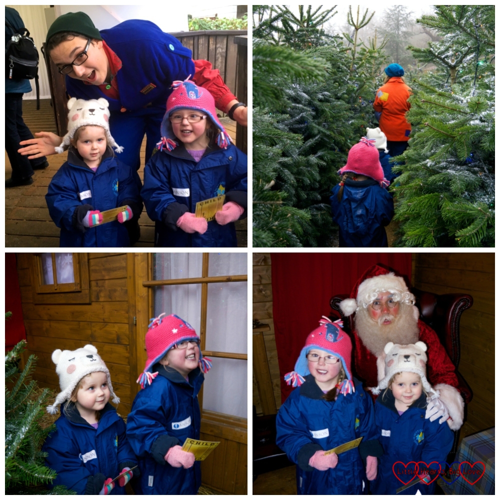 Visiting Father Christmas at Legoland - being greeted by an elf, following another elf through a maze of Christmas trees, waiting excitedly outside Santa's cabin and getting to see Father Christmas himself