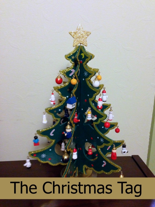 A miniature Christmas tree and the text "The Christmas Tag"