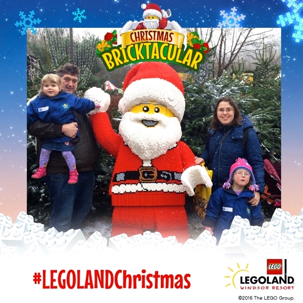 Me, hubby, Jessica and Sophie with a Lego Father Christmas at the Legoland Christmas Bricktacular event