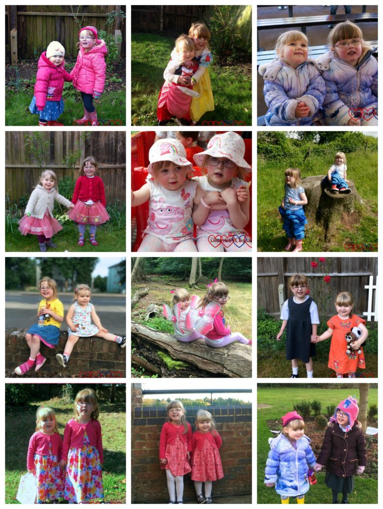 A collage of 12 photos - one from each month of the Siblings project for this year