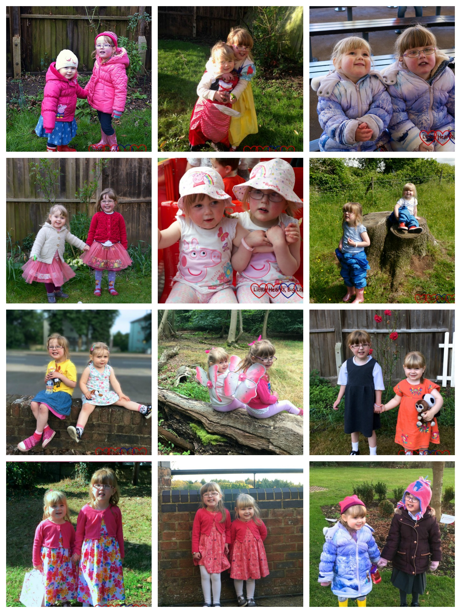 A collage of 12 photos - one from each month of the Siblings project for this year