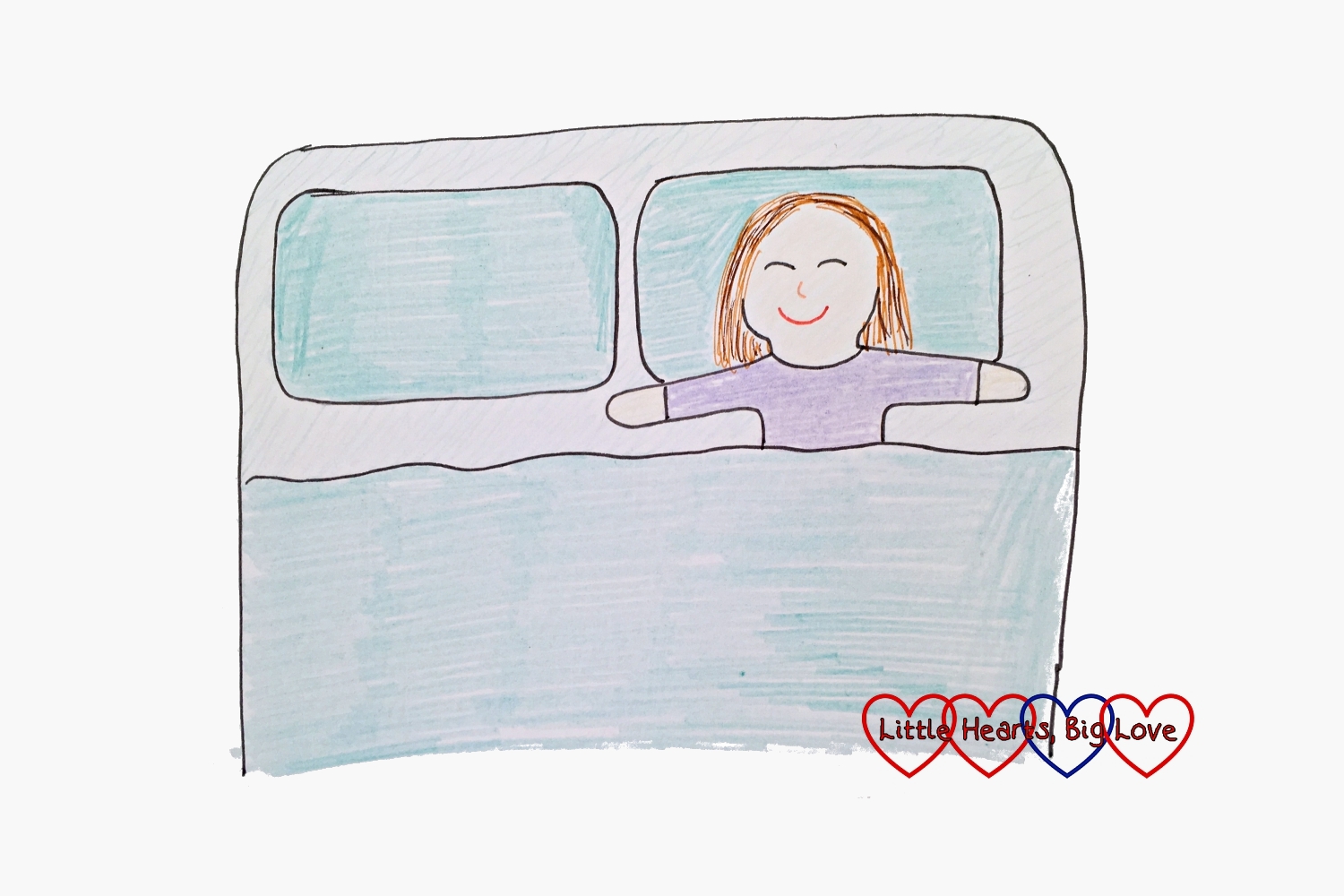 A drawing of Mummy sleeping in a double bed by herself