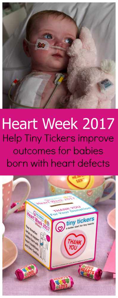Jessica during her recovery from her Glenn procedure (top) and a Tiny Tickers Heart Week 2017 collection box: Heart Week 2017 - Help Tiny Tickers improve outcomes for babies born with heart defects