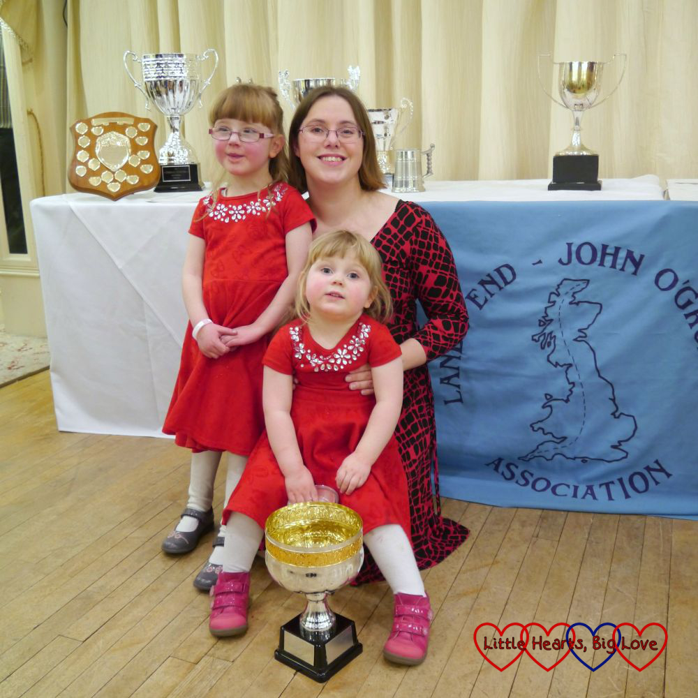 Me, Jessica and Sophie next to the Land's End John O'Groats Association banner with the Jack Adams-Richard Elloway cup in front of Sophie