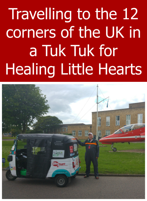 Steve Gibbs with his Tuk Tuk - "Travelling to the 12 corners of the UK in a Tuk Tuk for Healing Little Hearts"