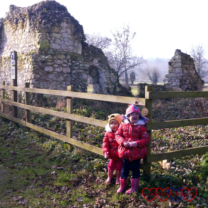 Jessica and Sophie standing outside the ruins of the priory at Ankerwycke