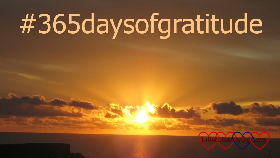 A sunset in Malta with the text "#365daysofgratitude"