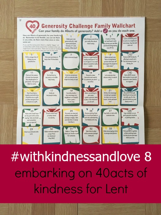 Our 40acts wallchart - #withkindnessandlove - embarking on 40acts of kindness for Lent