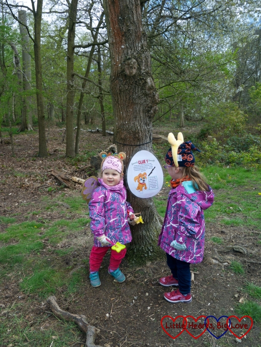 Sophie and Jessica at the first clue on the Easter trail