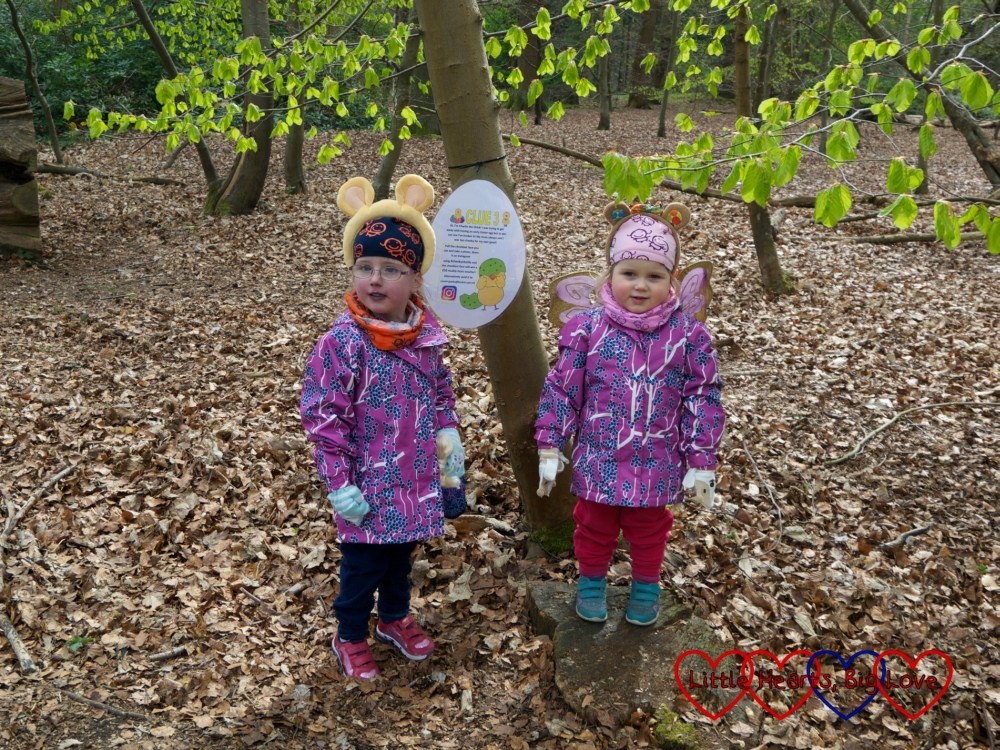 Jessica and Sophie at one of the clues on the Easter trail