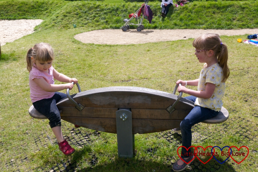 Sophie and Jessica on the seesaw at Stonor Park